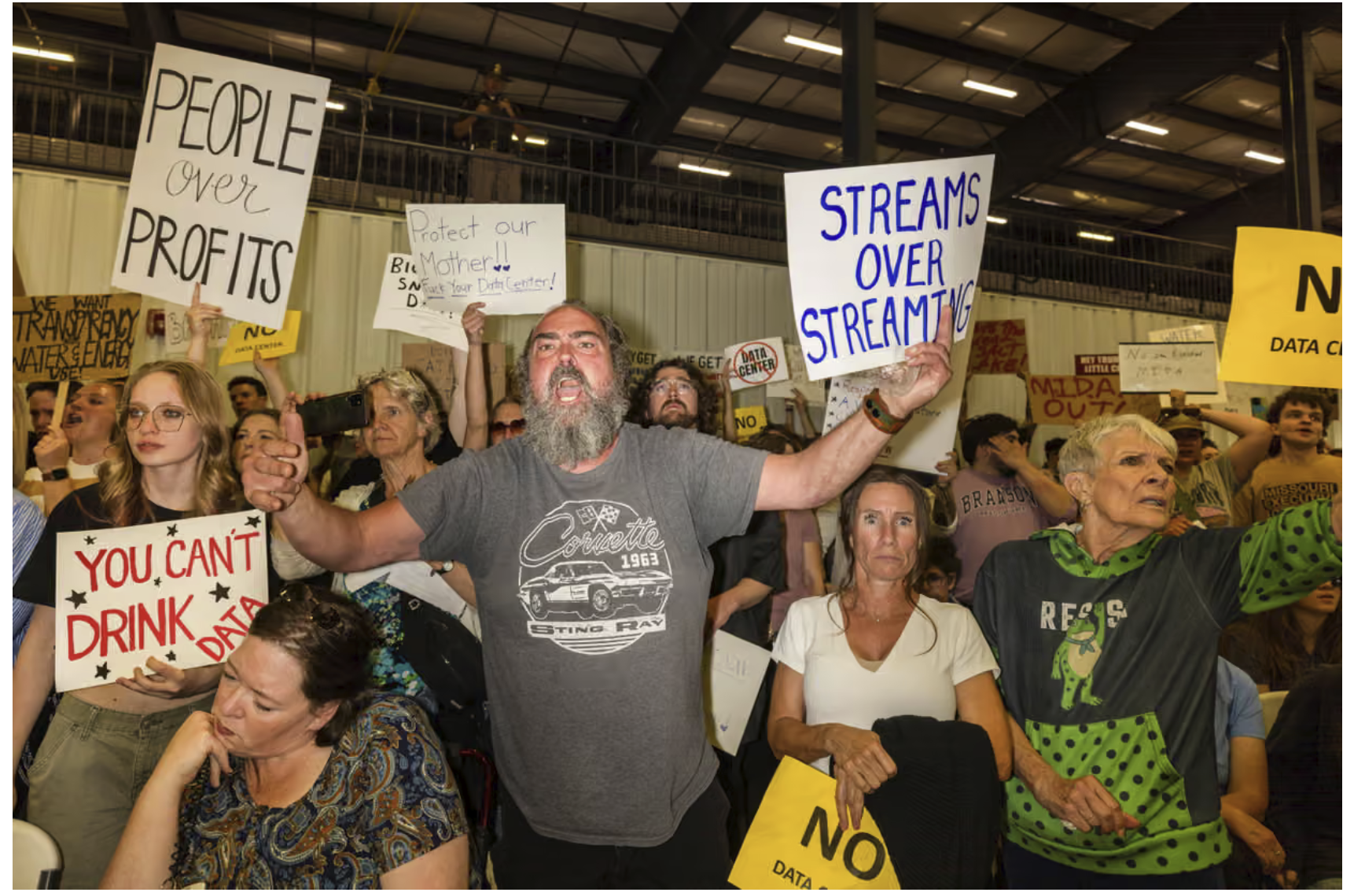 Petitioners react as the Box Elder county commission announces approval of a large datacenter on 4 May 2026 in Tremonton, Utah. Photograph: Natalie Behring/Getty Images